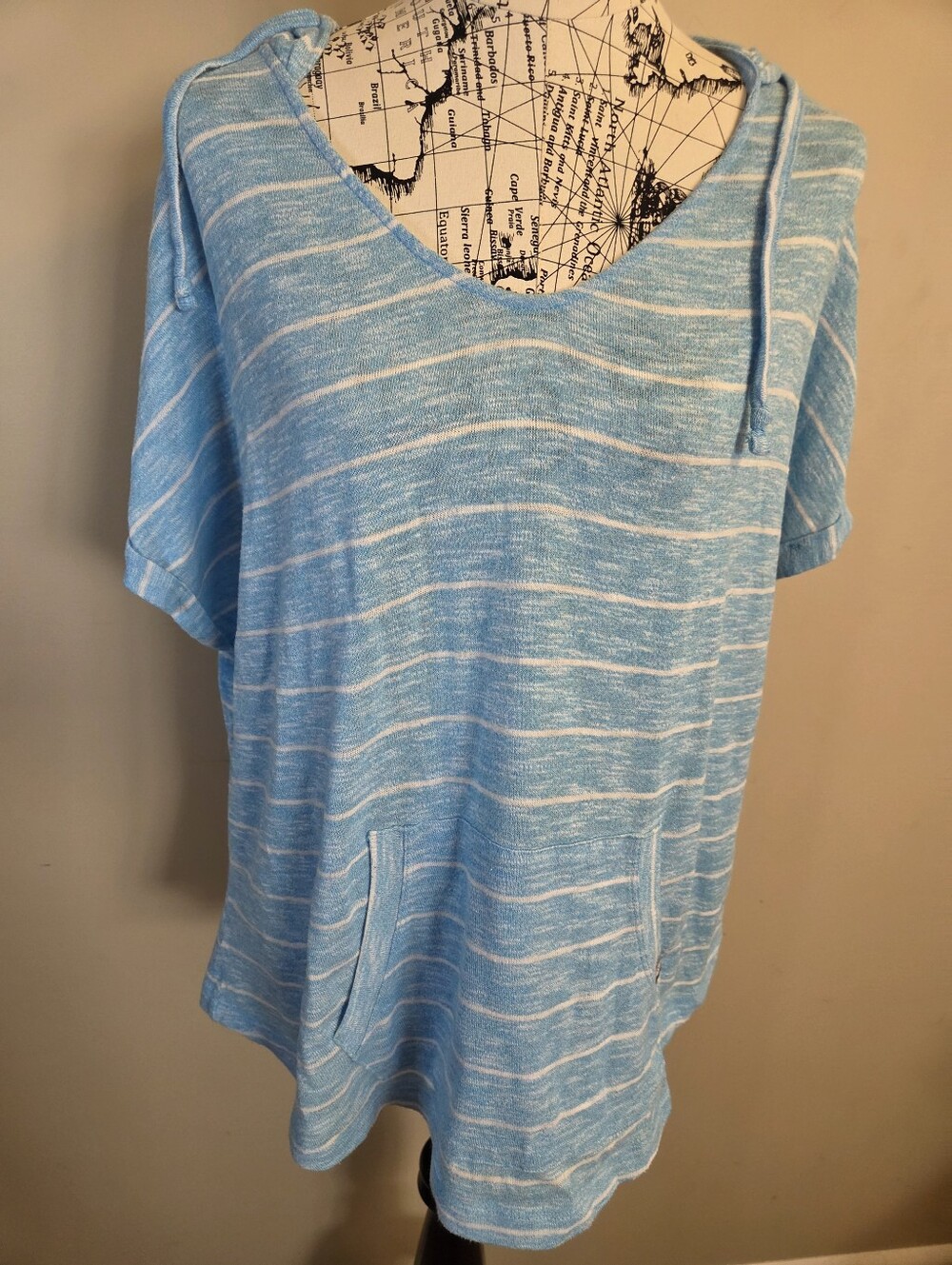 LIVI Active Lane Bryant 18/20 1X Blue Striped Hooded Dolman Sleeve Tunic Top